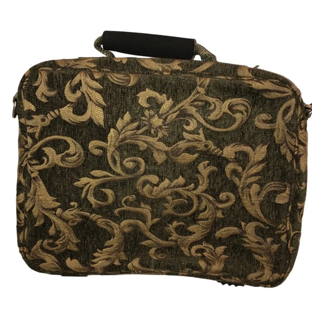 NEW Olive Green GOld Brocade Carpet LAP TOP computer weekender luggage b…